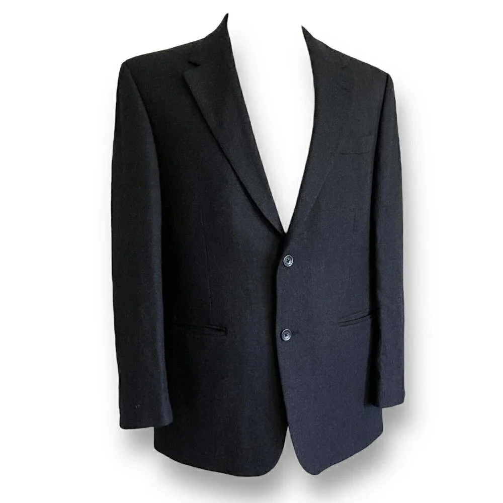 Oscar de la Renta Mens Blazer 43R Charcoal Gray Wool Flannel Two Button Jacket